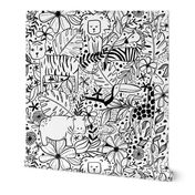 Jungle Hide and Seek - black and white jungle animal line drawings