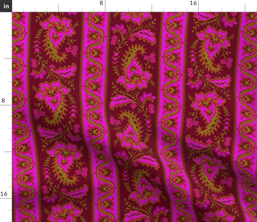 Esmeralda Paisley Stripe ~ Fuchsia  on Sanguinene 