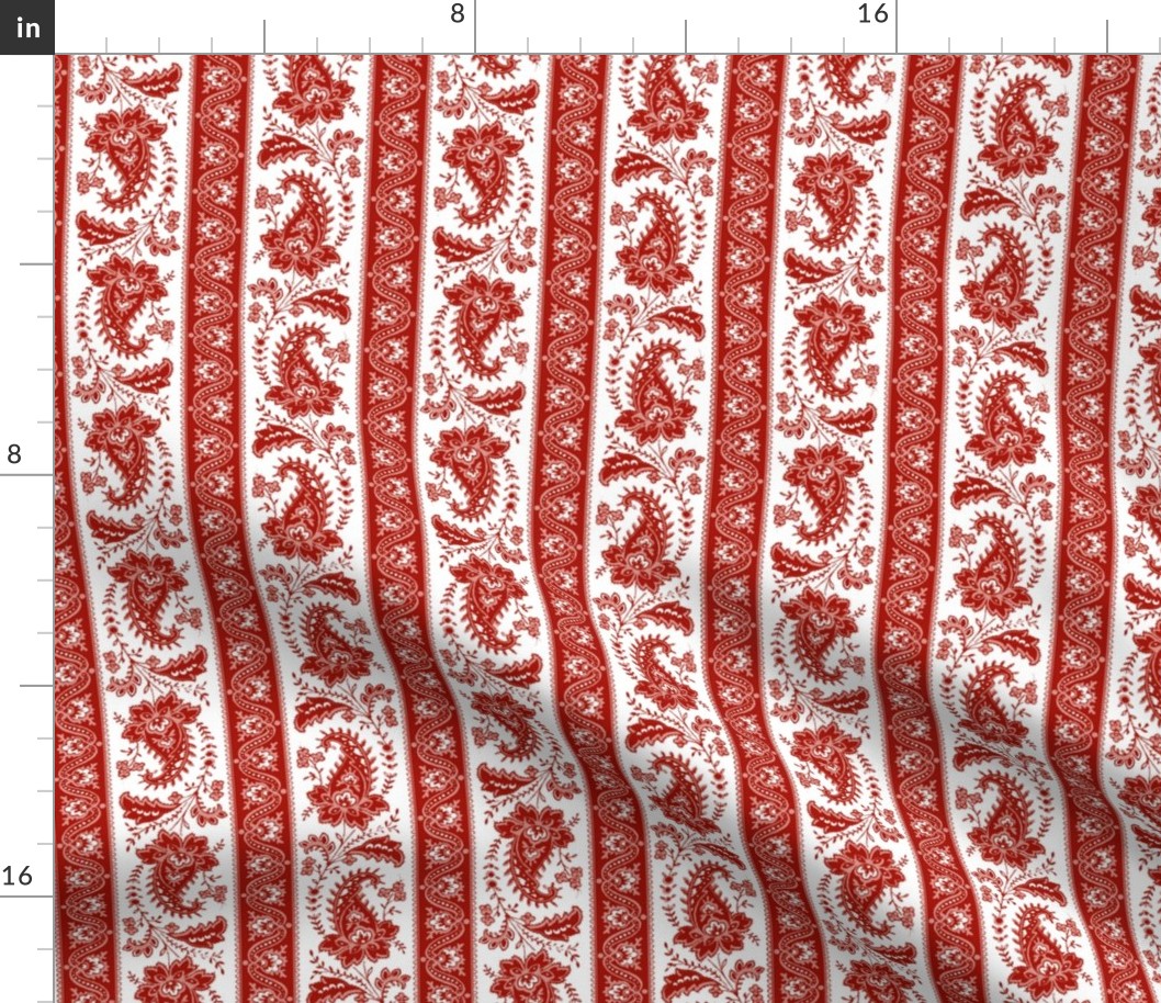 Esmeralda Paisley Stripe ~ Turkey Red and White 