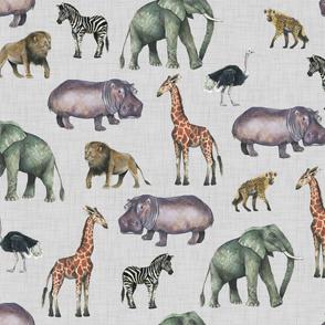 Safari Party // Painted Safari Animals on Linen // Larger