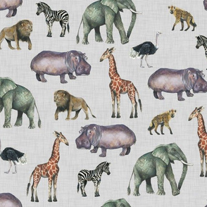 Safari Party // Painted Safari Animals on Linen // Smaller