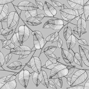 Line Art Leaves - Gray