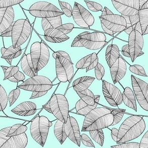 Line Art Leaves - Mint
