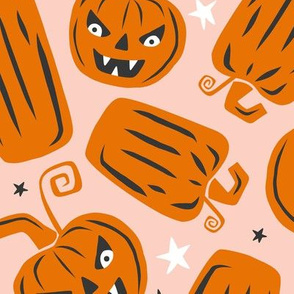 Pumpkin Patch - Halloween Blush Pink Orange Large Scale