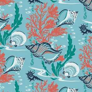 Seashells and Coral in Blue