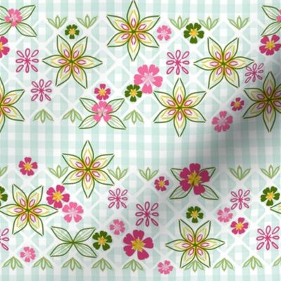 Gingham Embroidery and Applique, Pink, Green, Teal