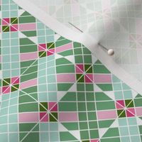 Patchwork Quilt Block Grid, Green, Pink