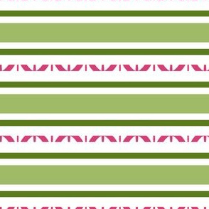 Stripes in Strawberry Pink, Green, White