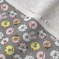 (extra small scale) Farm Animal Donuts - grey - cow, chicken, lamb, bunny, rooster doughnuts - C20BS