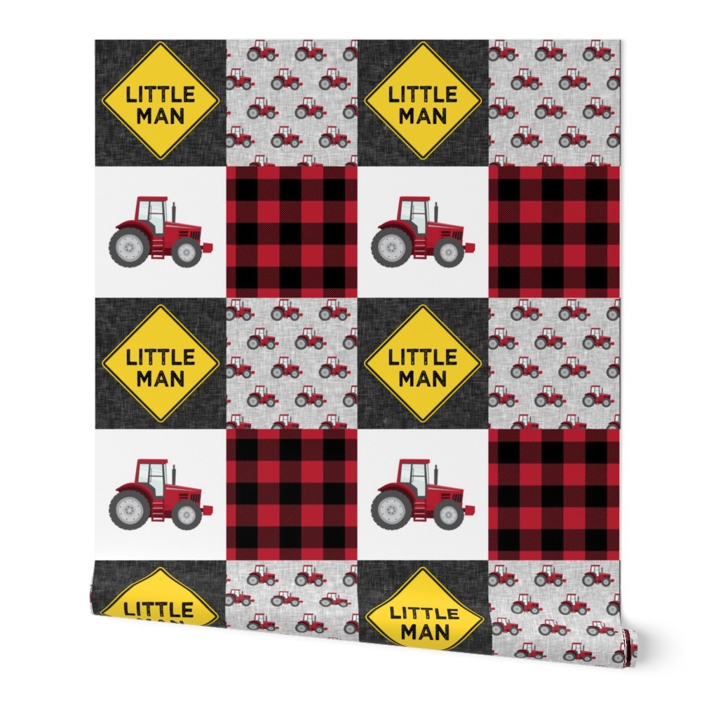 Little Man - Tractors - Red and Black - Plaid - LAD19