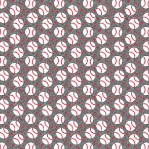 (micro scale) baseballs and hearts - grey - LAD20