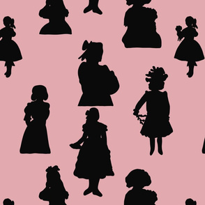 Victorian Girls Silhouettes on Pink