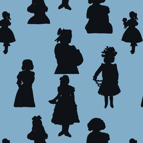 Victorian Girls Silhouettes on Blue