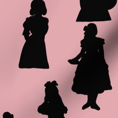 Victorian Girls Silhouettes on Pink- Small