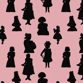 Victorian Girls Silhouettes on Pink- Small