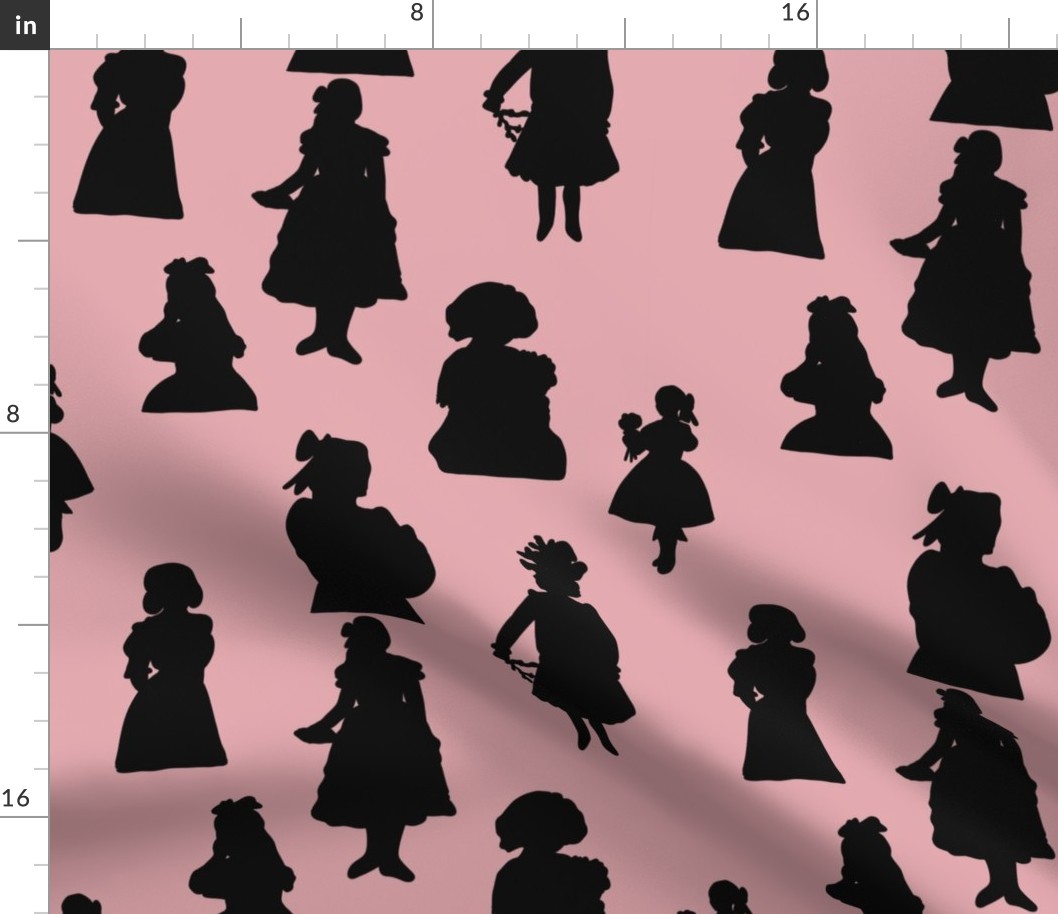 Victorian Girls Silhouettes on Pink- Small