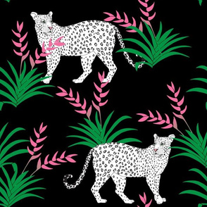 Animalier Co-ordinate  White Jaguar and Pink Heliconia