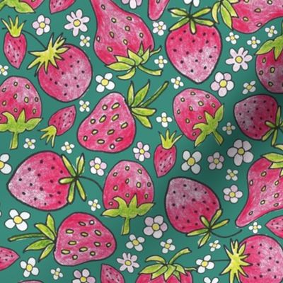 summer strawberries on dark green