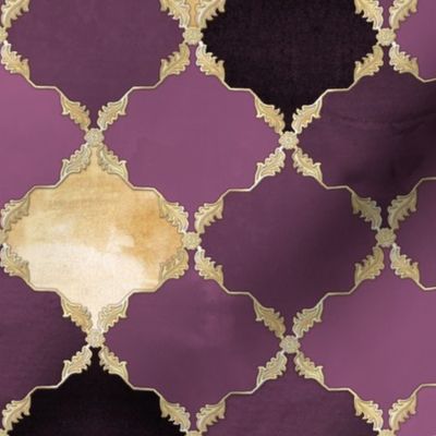 Floral Watercolor Moroccan Tile dark purple