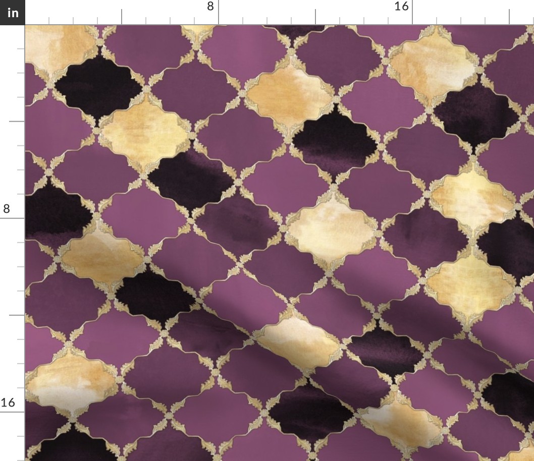 Floral Watercolor Moroccan Tile dark purple