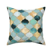 Floral Watercolor Moroccan Tile light teal