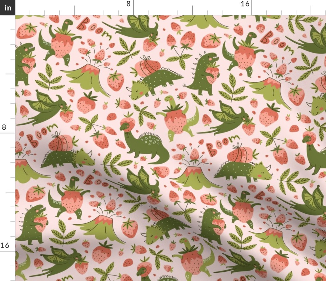 Dinosaurs and strawberry Fabric
