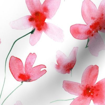 Coral dainty cherry blossom, watercolor painted florals for modern home decor, bedding, nursery