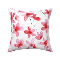 Coral dainty cherry blossom, watercolor painted florals for modern home decor, bedding, nursery
