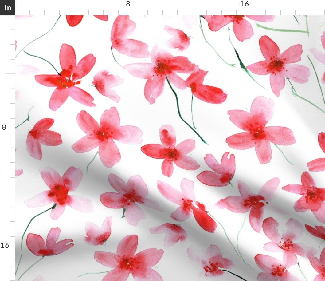 Coral dainty cherry blossom, watercolor painted florals for modern home decor, bedding, nursery