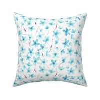 Aqua blue dainty cherry blossom - watercolor flowers for modern home decor, bedding, nursery