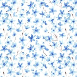 Blue dainty cherry blossom - small scale watercolor florals