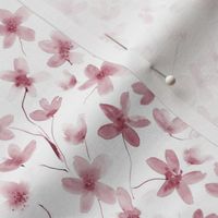 Small scale burgundy dainty cherry blossom - watercolor flowers