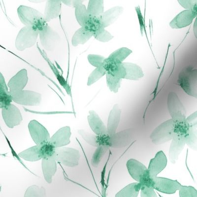 Emerald dainty cherry blossom ★ watercolor tonal flowers for modern scandi home decor, bedding, nursery