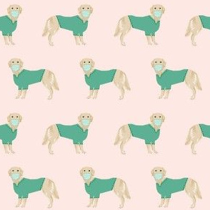 golden retriever in scrubs fabric - dogs in scrubs, vet, dentist, nurse fabric - light pink