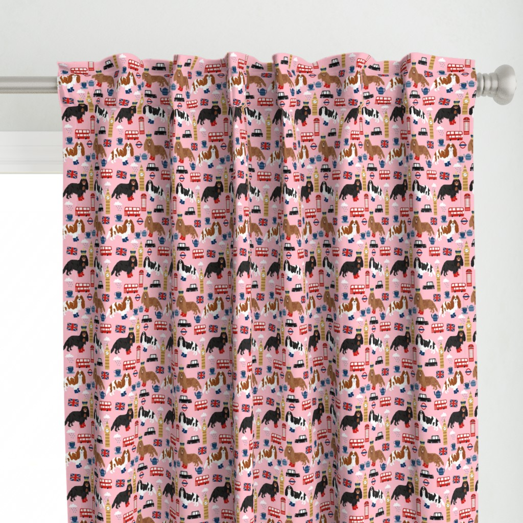 cavalier kc spaniel in london fabric - dog fabric, travel fabric, dogs - pink
