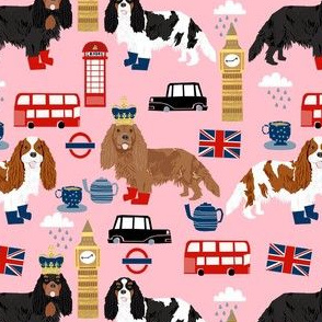 cavalier kc spaniel in london fabric - dog fabric, travel fabric, dogs - pink