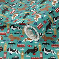 cavalier kc spaniel in london fabric - dog fabric, travel fabric, dogs - turquoise