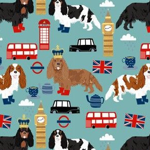 cavalier kc spaniel in london fabric - dog fabric, travel fabric, dogs - blue