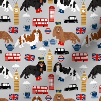 cavalier kc spaniel in london fabric - dog fabric, travel fabric, dogs - grey