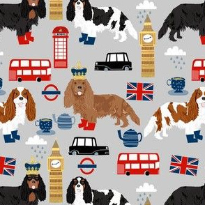 cavalier kc spaniel in london fabric - dog fabric, travel fabric, dogs - grey