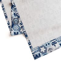 Nautical Baby Hexagonal Quilt / Blue Grey White Linen Texture / Large Scale