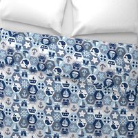 Nautical Baby Hexagonal Quilt / Blue Grey White Linen Texture / Large Scale