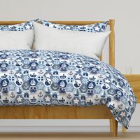 Nautical Baby Hexagonal Quilt / Blue Grey White Linen Texture / Large Scale