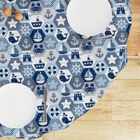 Nautical Baby Hexagonal Quilt / Blue Grey White Linen Texture / Large Scale