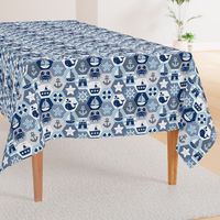 Nautical Baby Hexagonal Quilt / Blue Grey White Linen Texture / Large Scale