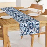 Nautical Baby Hexagonal Quilt / Blue Grey White Linen Texture / Large Scale