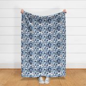 Nautical Baby Hexagonal Quilt / Blue Grey White Linen Texture / Large Scale