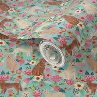 golden retriever florals fabric  - mixed coat colors - mint