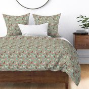 golden retriever florals fabric  - mixed coat colors - mint