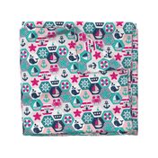 Nautical Baby Hexagonal Quilt / Pink Blue White Linen Texture / Large Scale